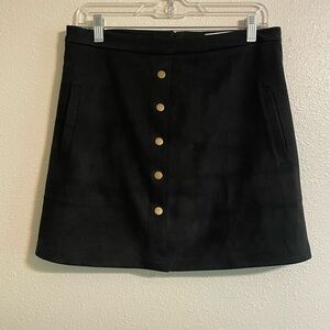 Black A-Line Button-Front Skirt
